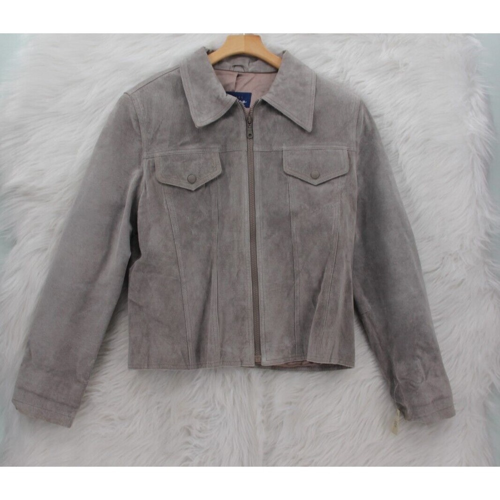 Express Bleus Leather Jacket Womens Size L Gray Short Vintage Zip Pockets NWT